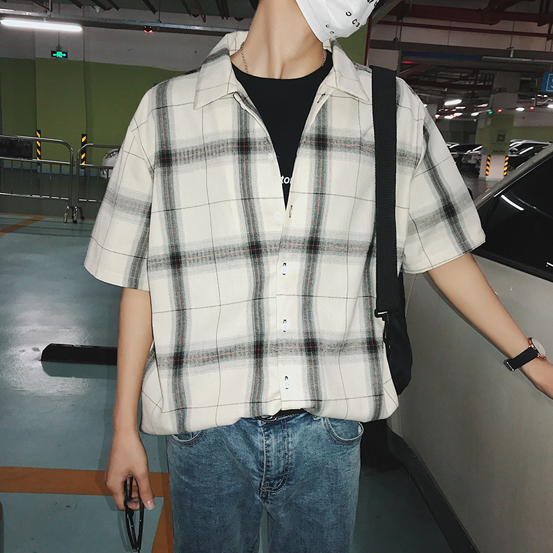 型师服装男士七分袖2018夏款韩版宽松衬衫帅气短袖寸衫中袖衬衣