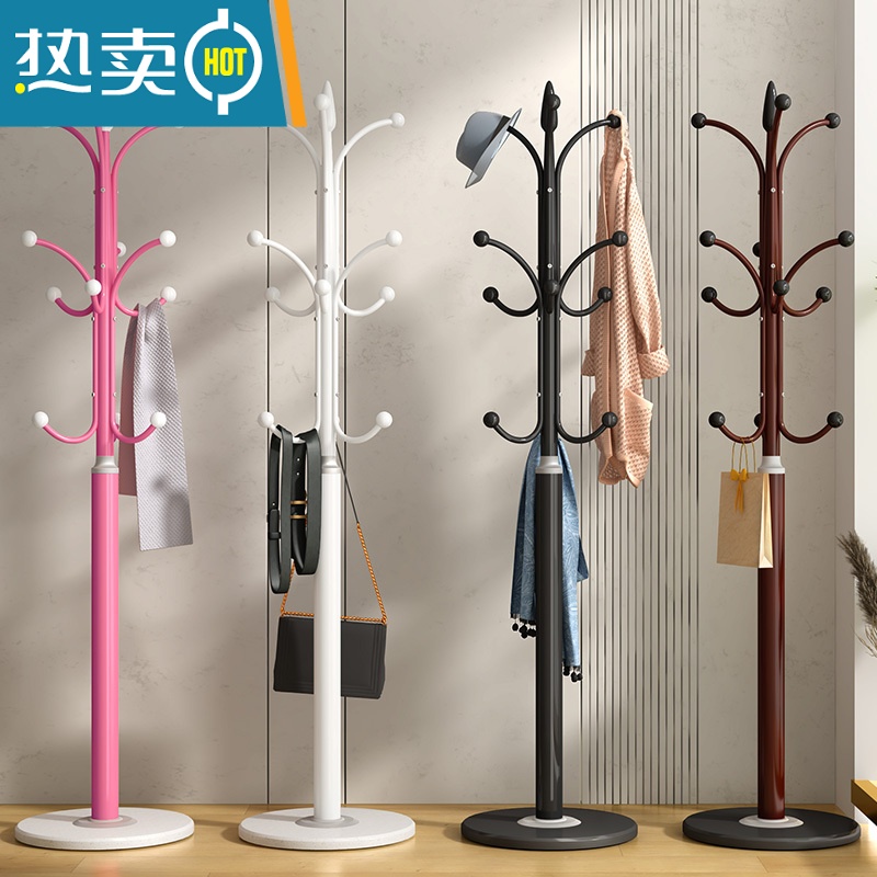 敬平简易大理石衣帽架落地家用卧室挂衣架立式客厅现代简约晾衣服架子 亮光白[加厚30cm大理石底盘+12钩款]-承重晾晒架高清大图