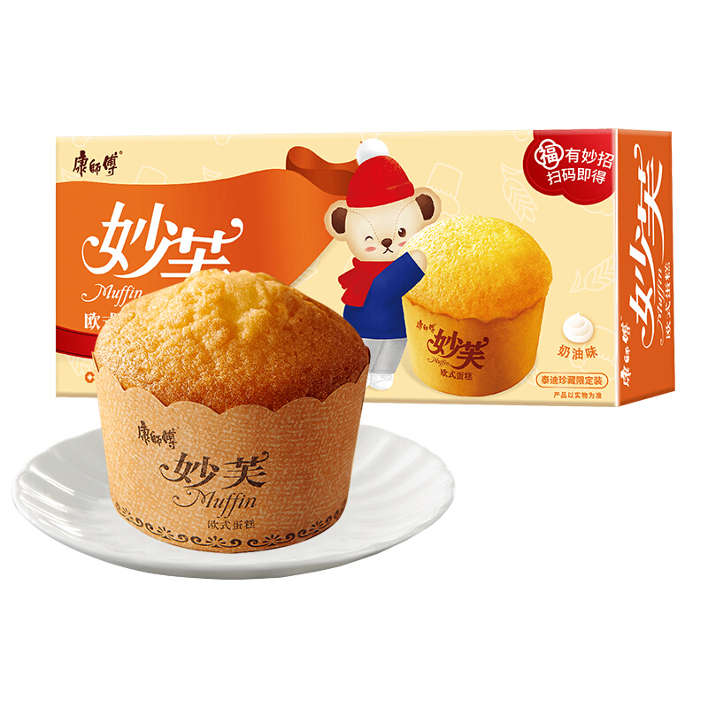 康师傅 妙芙欧式蛋糕饼干点心营养早餐办公室休闲零食小吃 奶油味96g*3盒