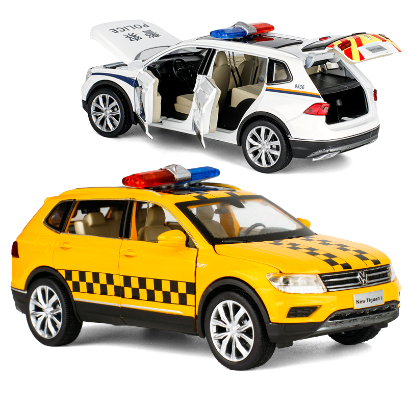 132金属仿真大众途观机场引导车警车合金汽车模型玩具男孩合金车白色