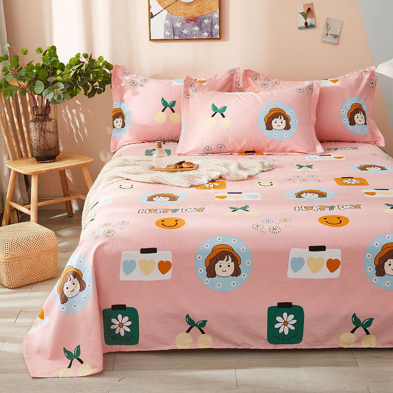 谷蝶ins床单单件纯棉1.2米单人学生宿舍1.5m1.8床网红儿童全棉布被单_837 床单单件：1.0米宽床用1.6x2.3米 可爱少女-粉