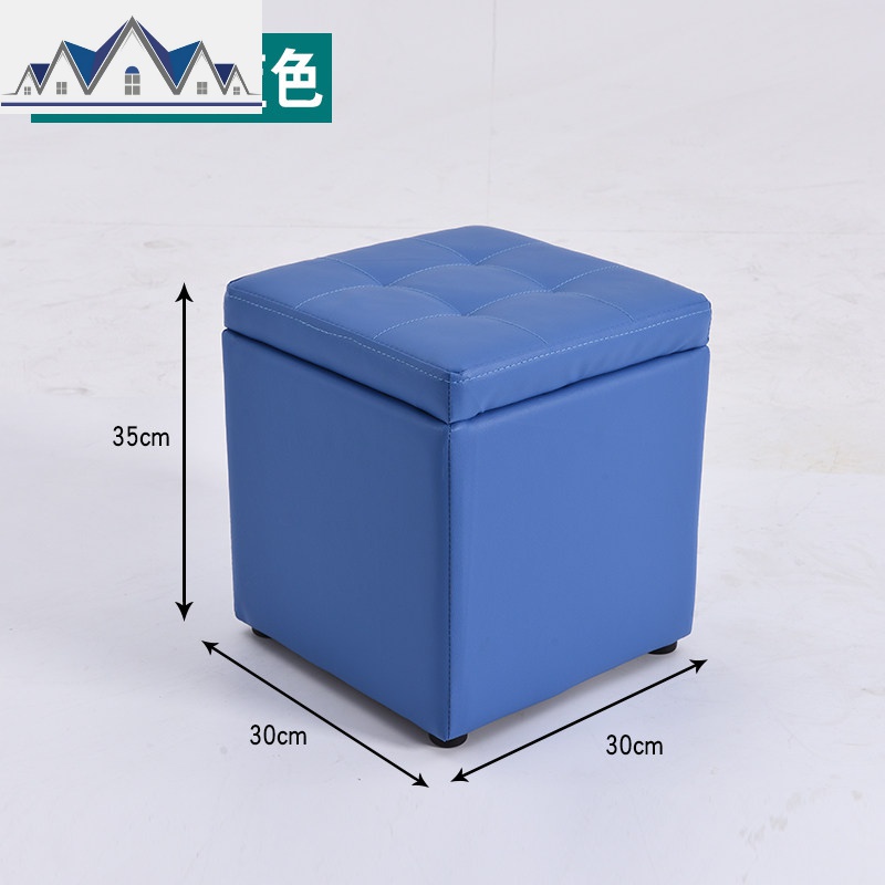 收纳凳换鞋矮凳子时尚客厅沙发凳创意储物凳家用布艺搁脚凳小凳子_27_575 皮储物凳储物凳30*30*35：蓝色