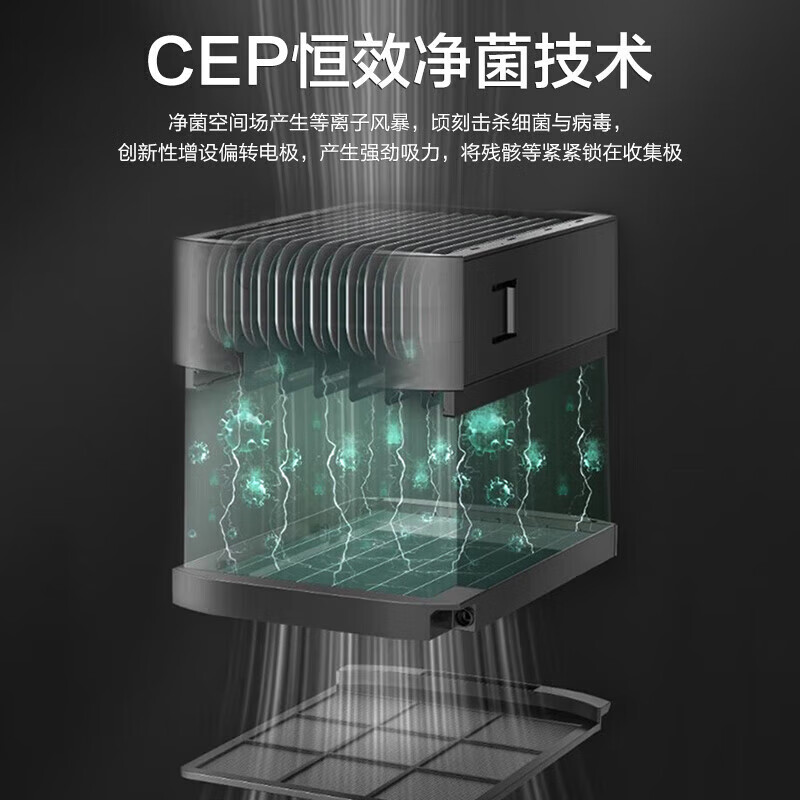 格力(GREE)猎手空气净化器卫健委备案家用空气净化卧室办公室专用新风净化机细菌过滤器消毒机 长效分解一级能效 太空灰-高清大图