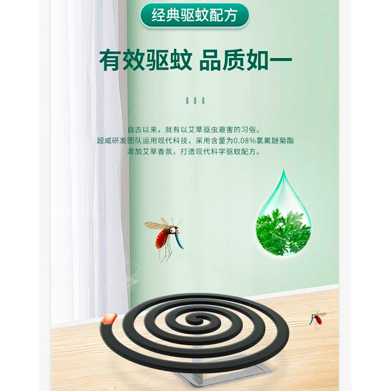[共90圈]超威艾草清香免拆蚊香465g*3盒免手拆加大圈有效驱蚊高清大图