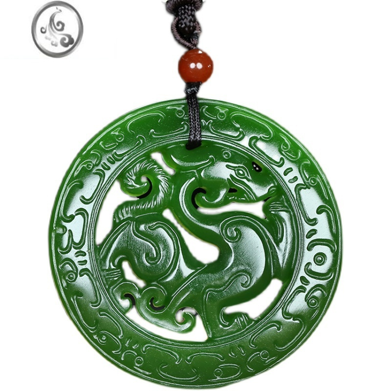 jimi新疆和田玉碧玉放古龙玉佩挂件玉石白玉龙行天下吊坠项链玉坠