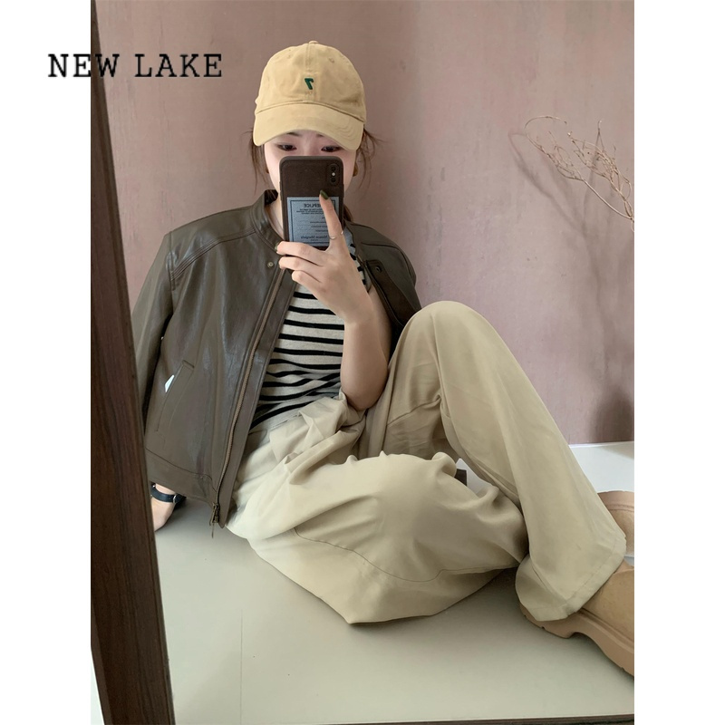 NEW LAKE此外 立领棕色小个子短款帅气皮衣女新款机车服夹克外套减龄