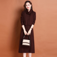 配围巾2025冬春新款羊绒衫女装高个子长款过膝毛衣春秋大码打底羊毛针织连衣裙高端羊毛衫女内搭针织羊绒连衣裙V领套头毛衣女