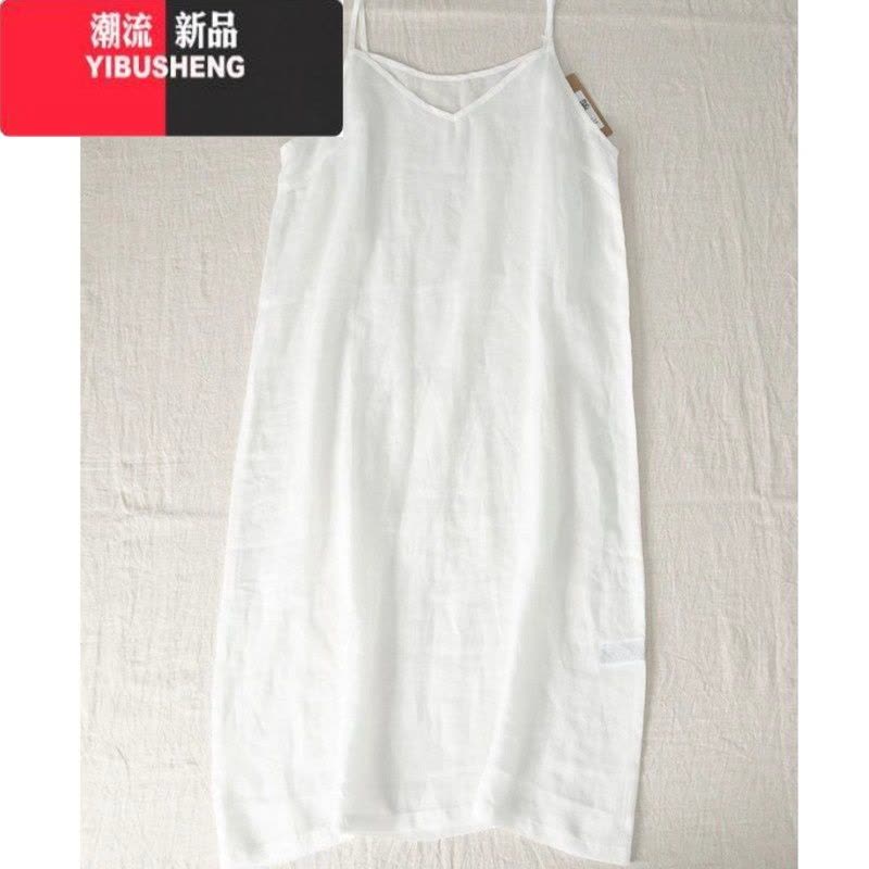 YIBUSHENG白色苎麻吊带背心裙女季宽松轻薄中长款内搭打底棉麻无袖连衣裙图片