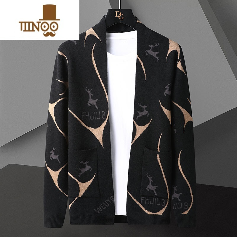 YANXU男士针织衫开衫潮流帅气休闲薄款毛衫2023新款时尚毛衣外套高清大图