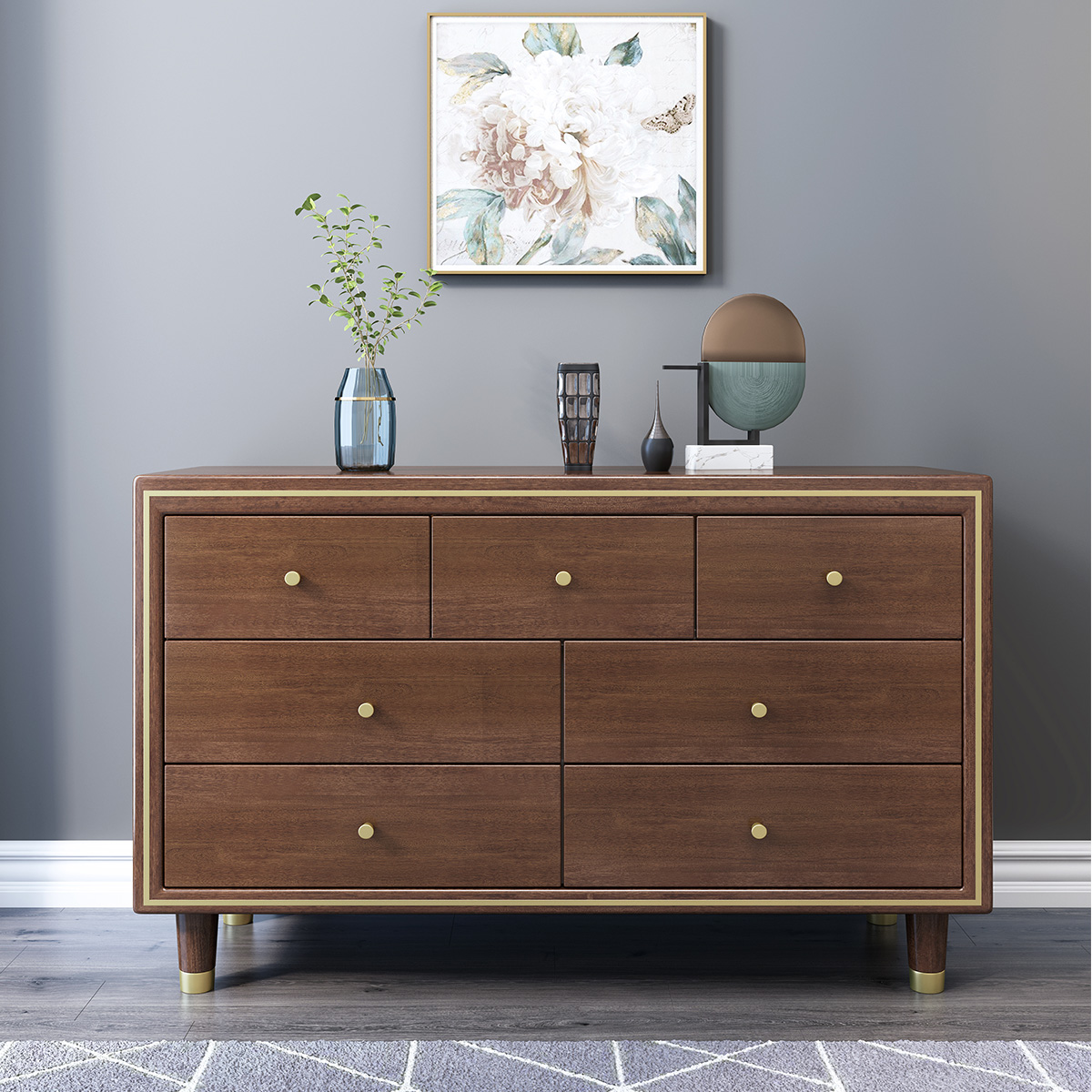 木格尚品 新中式实木斗柜胡桃木七斗柜卧室整理柜轻奢现代简约收纳柜