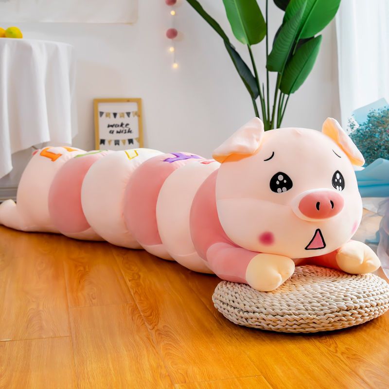 可爱猪公仔毛绒玩具毛毛虫睡觉软抱枕长条床上娃娃女生哈士奇玩偶 毛