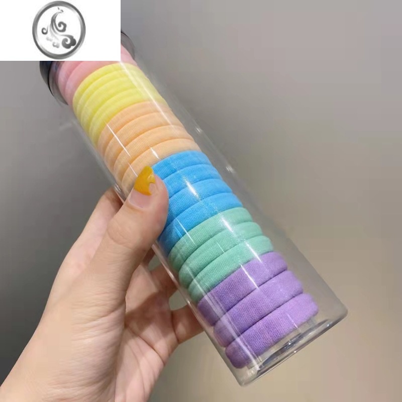 JiMi简约高弹力发绳50只多色款螺纹扎马尾橡皮筋头绳韩式法式时尚发圈 马卡龙色筒装1筒 均码