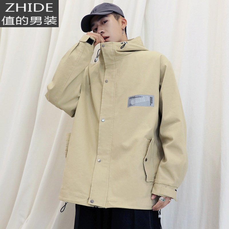 SUNTEK工装夹克男加肥加大码潮牌胖子连帽外套宽松上衣服春秋款日系复古夹克