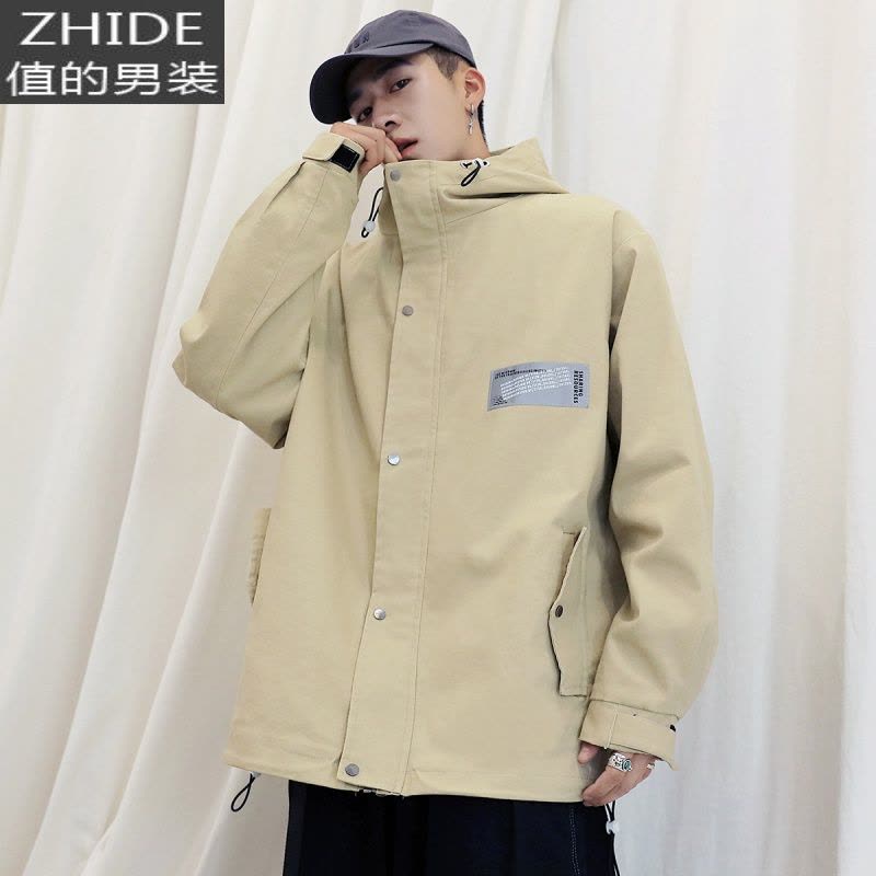 SUNTEK工装夹克男加肥加大码潮牌胖子连帽外套宽松上衣服春秋款日系复古夹克图片