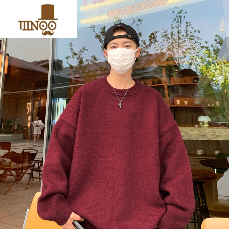 YANXU灰色毛衣男士款日系复古慵懒风套头上衣服宽松潮牌打底针织衫高清大图
