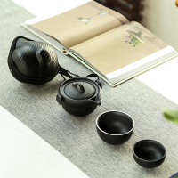 領藝 黑陶旅行茶具套装家用简约功夫陶瓷泡茶器家用便携式快客杯一壶两杯 梅映雪