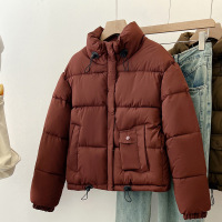 短款羽绒棉服女士冬季2024新款时尚韩版加厚小个子面包服外套 XL 酒红色