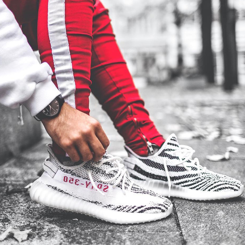 侃爷椰子350v2白斑马正品真爆kanyeyezzy秋季跑步鞋运动鞋子男鞋