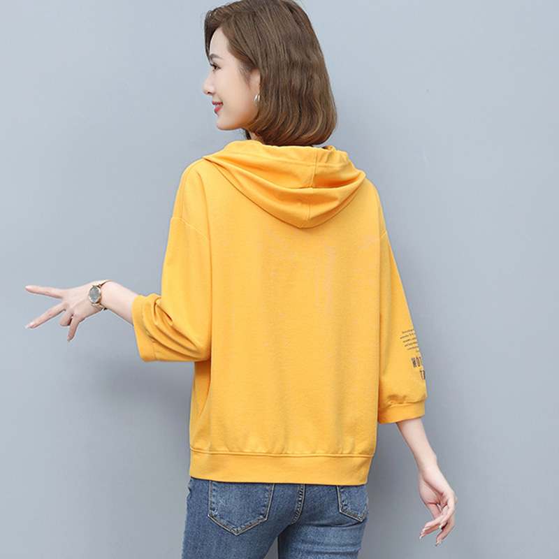 班俏banqiao 卫衣女夏季薄款宽松时尚2021年新款中袖上衣女士连帽绣花