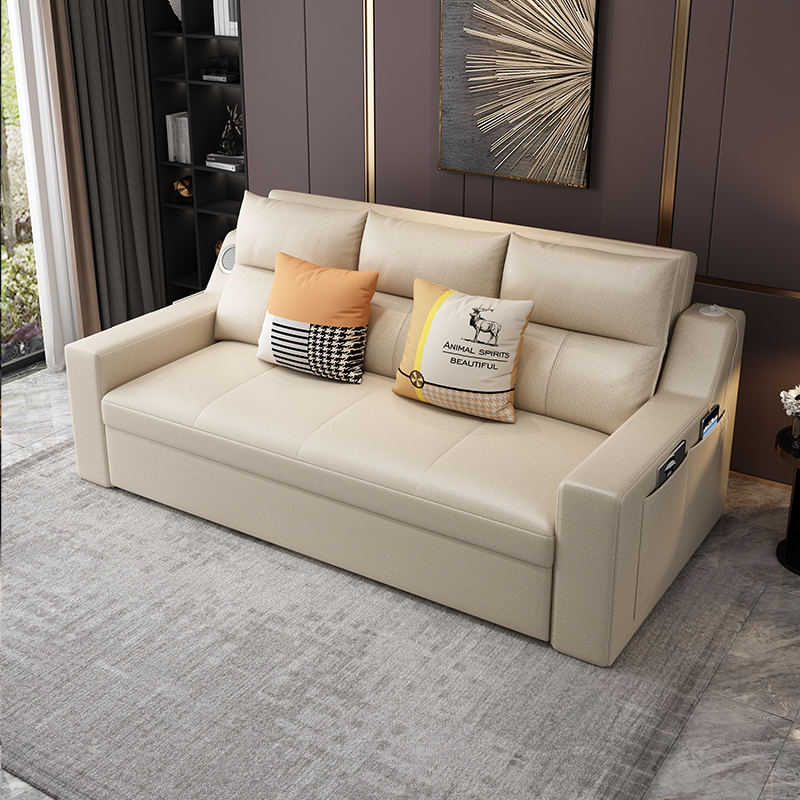 伸缩现代简约单人科技布客厅大小户型组合沙发床简欧风格家具家装双人