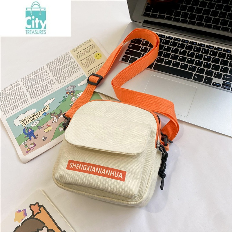 bangdou时尚撞色帆布包女小包包2024新款日系原宿风手机斜挎包少女单