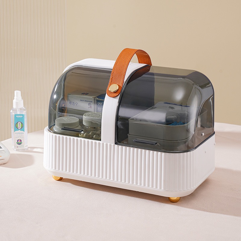 华普思轻奢风手提药箱双开盖大容量收纳盒家庭常规药品收纳箱多层急救箱优雅白32.5*19.5*23CM(带手提加厚)