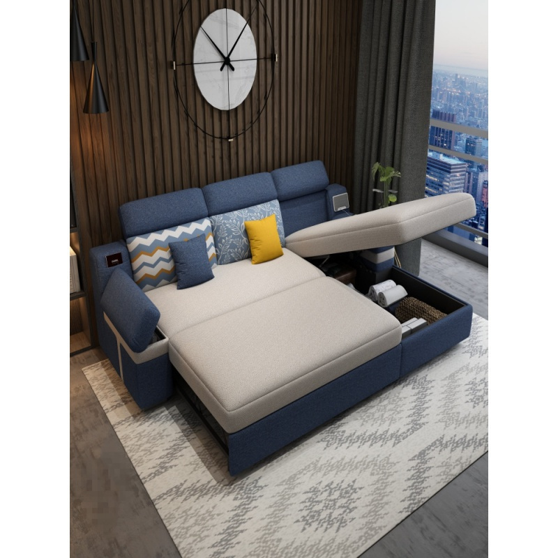 森美人可折叠沙发床两用多功能贵妃转角布艺客厅小户型储物推拉双人伸缩 贵妃2.56米款（高密度海绵） 1.8米-2米