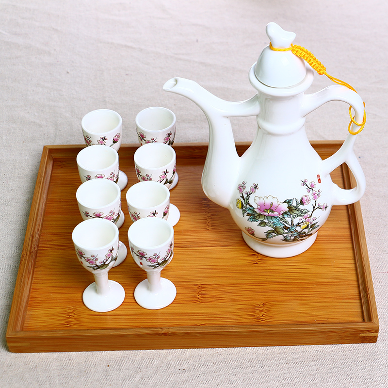 陶瓷酒壶酒具白酒黄酒杯酒瓶中式仿古酒具酒壶套装家用酒壶九件套(请先与客服确认再)