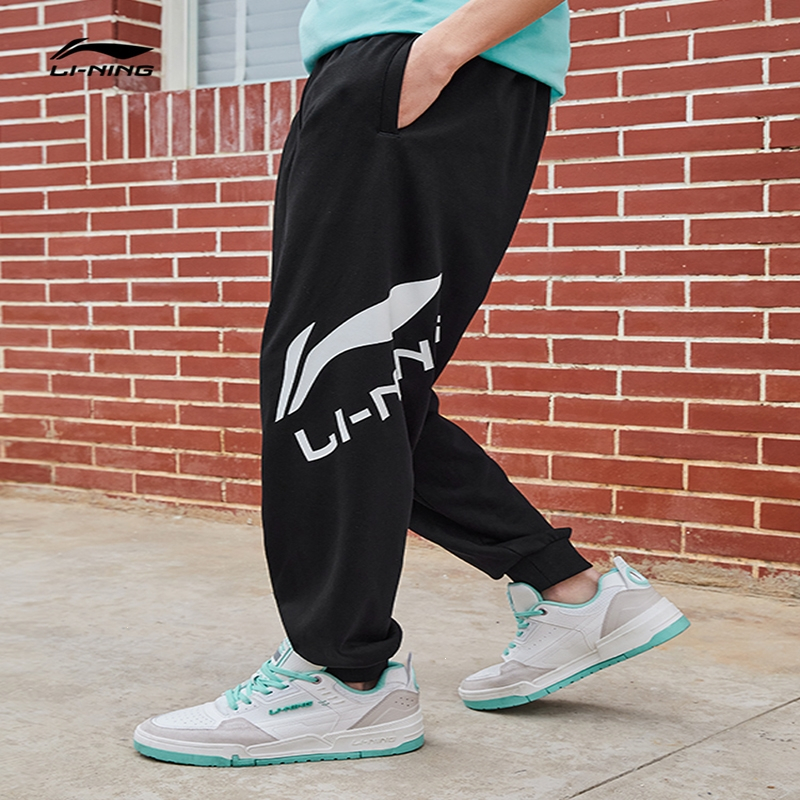 李宁卫裤男秋季宽松休闲裤子男裤收口大logo印花束脚针织运动长裤