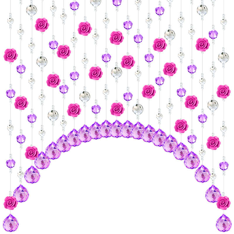 玫瑰花结婚珠帘水晶CIAA帘客厅隔断帘玄关卫生间卧 白+红+大红花 60条0.4-1.2米弧形适合2.2-3.0米内悬挂