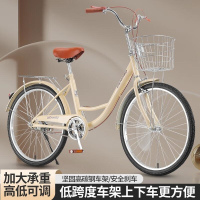 女式轻便免充气实心胎22寸24寸成人自行车大学生通勤单车kj 珍珠+【标配礼包】+大铁筐白色 22寸免充气实心胎
