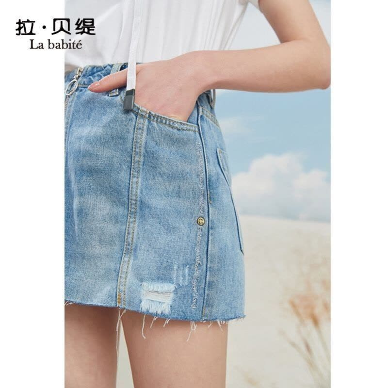 拉夏贝尔拉贝缇高腰牛仔短裤女装夏季新款韩版宽松a字休闲阔图片