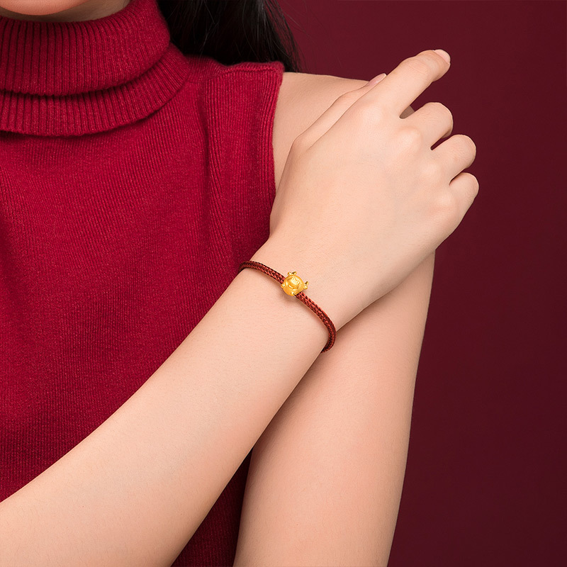 周六福zhouliufu黄金手链女士款定价3d硬金萌版十二生肖本命年手串