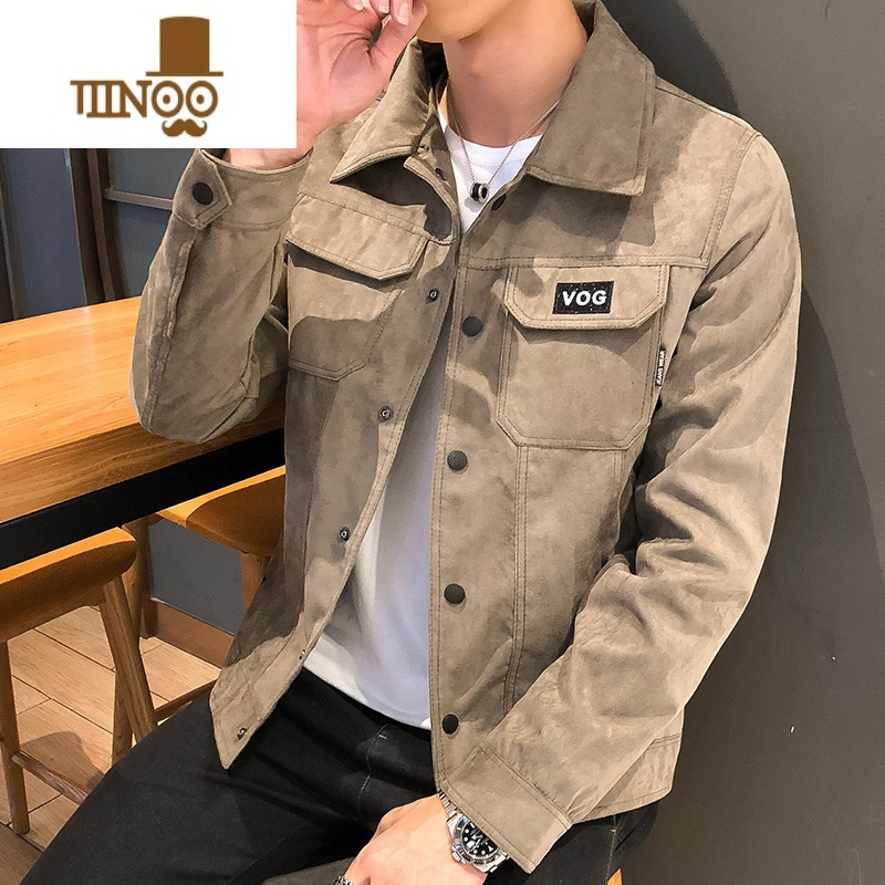 yanxu绒外套男士宽松休闲上衣男款衣服潮流百搭翻领男装夹克