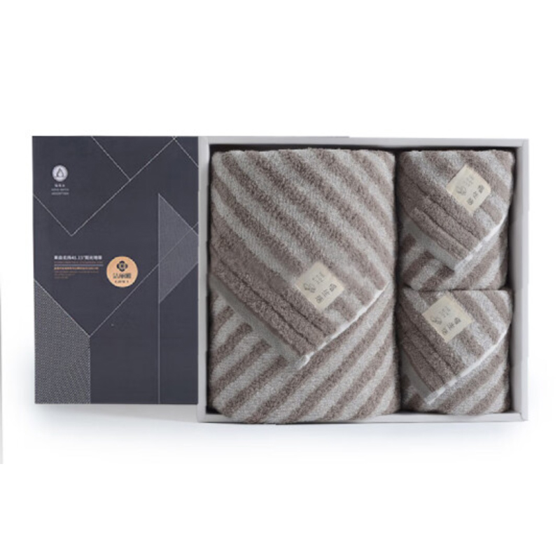 洁丽雅新疆棉抗菌浴巾套装礼盒纯棉柔软吸水大号毛浴巾 毛巾*2+浴巾*1 深棕 #W0846+W0640高清大图