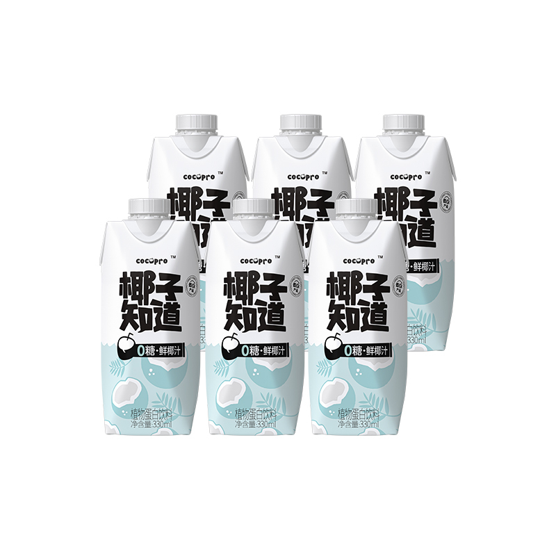 椰子知道0糖鲜椰汁 植物蛋白饮料6瓶装 礼盒装