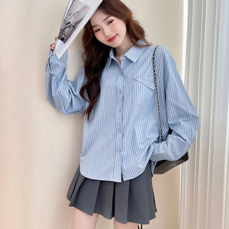 唐狮早秋新款女衬衫条纹休闲高级办公室女衬衫外套显瘦百搭d