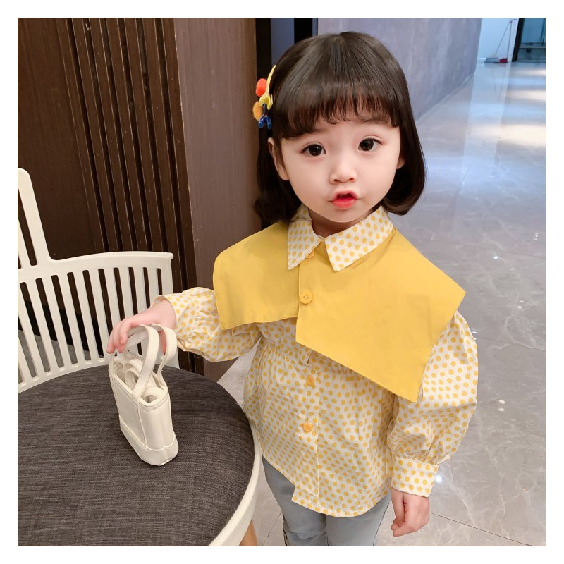 suntek女童洋气衬衫中小童春装新款披肩长袖上衣小女孩时髦童装女宝宝