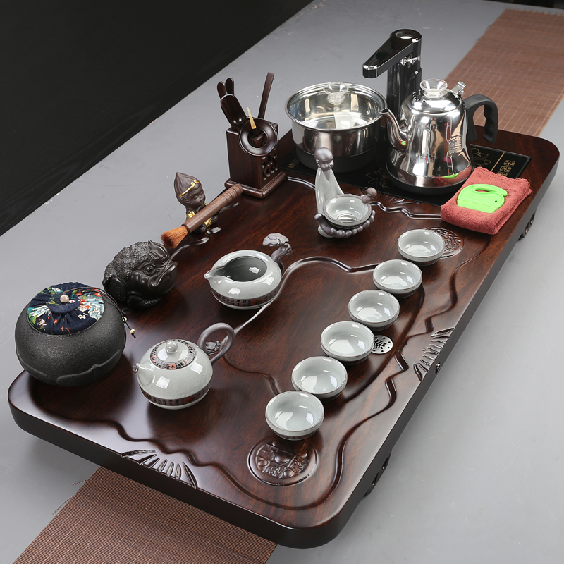 茶具套装家用客厅办公室黑檀原木整板整块茶盘茶具茶炉