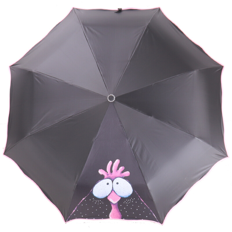 天堂伞 全遮光黑胶萌萌哒鸟三折晴雨伞小黑伞1283