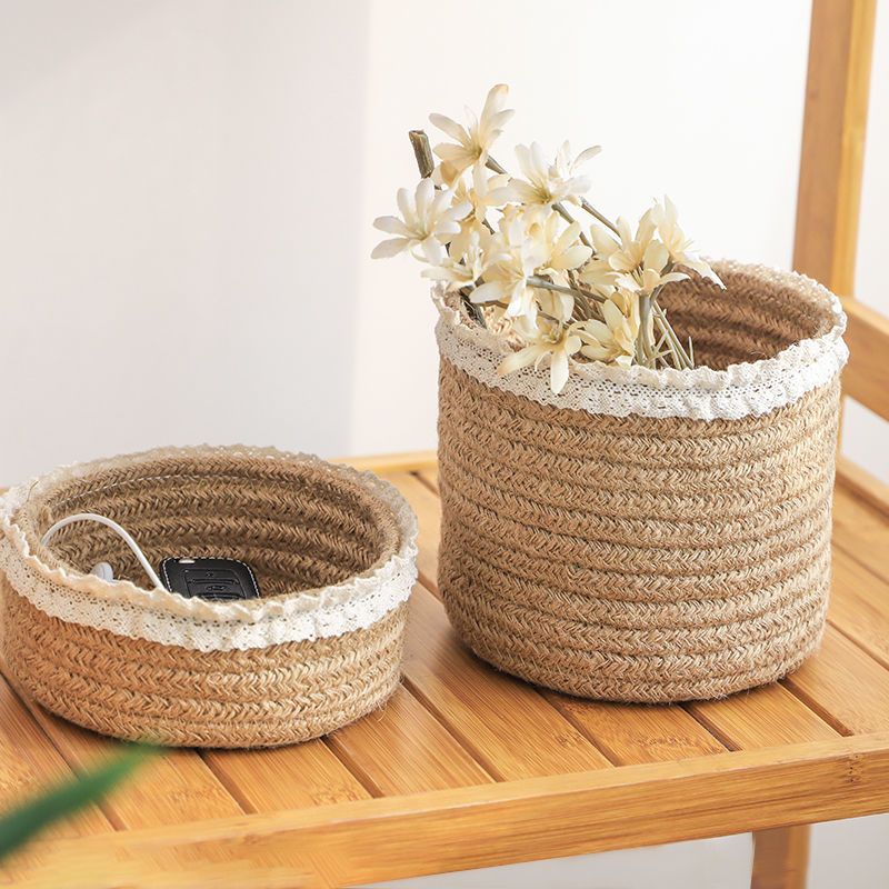 黄麻编织收纳筐布艺桌面收纳盒多功能杂物化妆品首饰小物件整理盒棉线