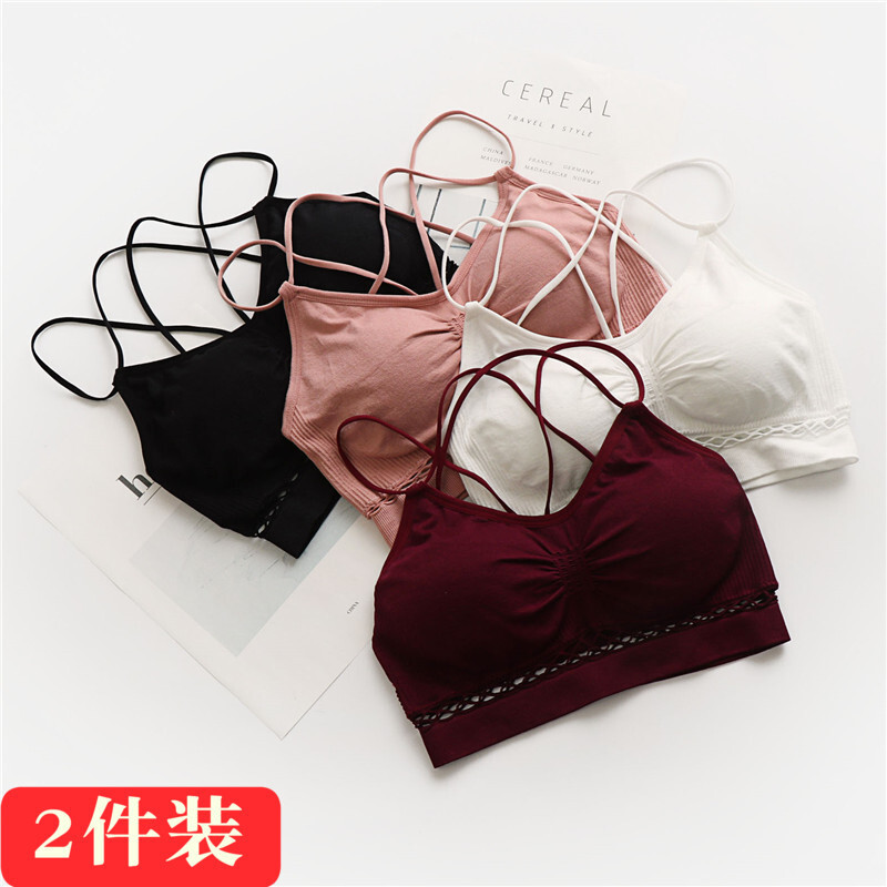 裹胸女抹胸式文胸美背小背心运动内衣女学生高中少女无钢圈2件黑色均码