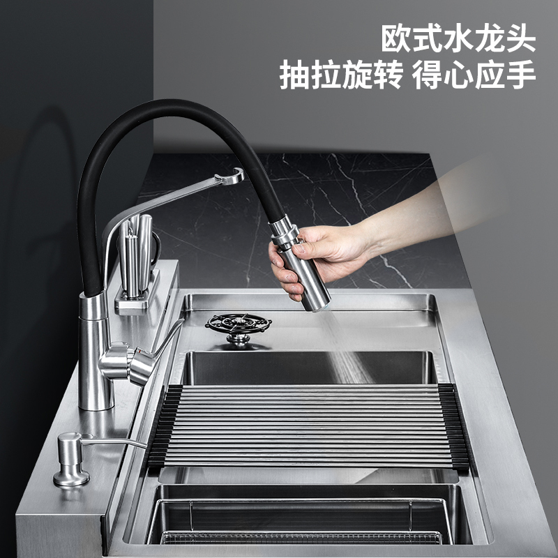 欧诚集成水槽智能10套嵌入式碗柜3D超声波果蔬清洗手工304不锈钢 全自动保洁烘干洗碗机+保洁柜A8 1100尺寸