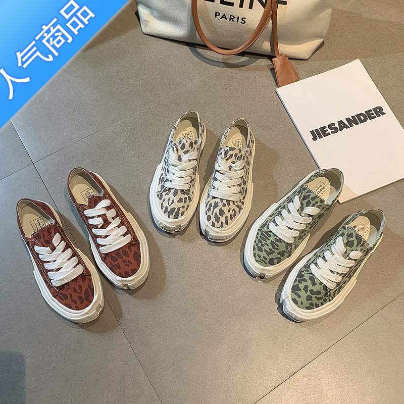 SUNTEK帆布鞋平底女2023新款春季小众豹纹厚底ins潮休闲运动鞋春秋板鞋高清大图