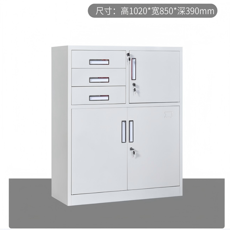 祥丰瑞和文件柜矮柜铁皮柜办公档案资料柜储物柜带锁抽屉柜单节中二斗下节 偏三保下节柜 0.6mm 常规