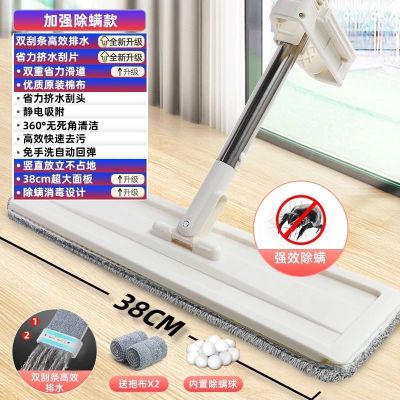 洁丽雅免手洗拖把家用一拖净干湿两用挤水拖布懒人墩布拖地神器 [加强除螨款]38cm面板+2布