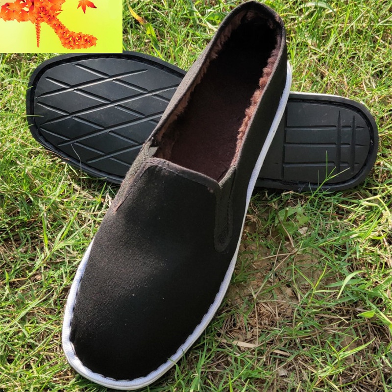 冬季轮胎底布鞋男耐磨加厚底工作鞋防刺穿千层底加绒加棉二棉布鞋简畅