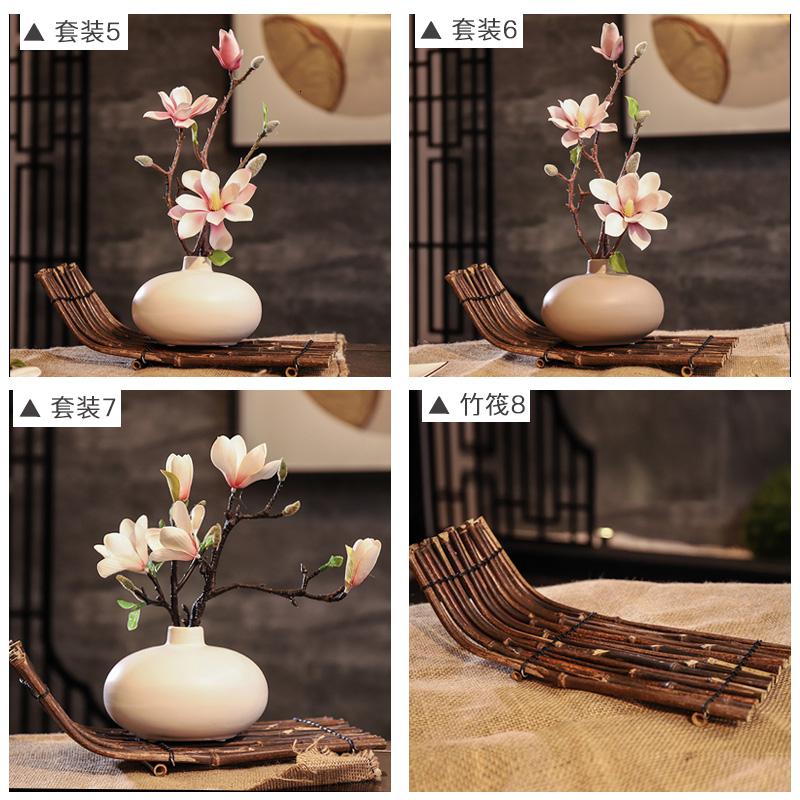 黑白灰陶瓷花瓶假花摆件家居装饰品现代客厅仿真典雅玉兰花摆设 三维工匠 套装一高清大图