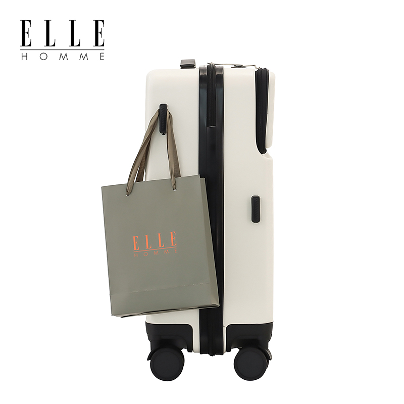 ELLE HOMME EH23082622 前开盖带USB充电接口拉杆箱 26寸象牙白高清大图