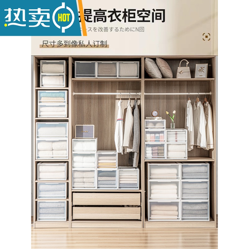 敬平收纳箱抽屉式家用衣服透明储物柜子衣柜内衣收纳盒塑料衣物整理箱收纳柜高清大图